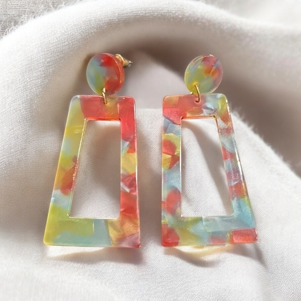2 LEFT! Colorful Acrylic Drop Dangle Earrings - Picture 2 of 2
